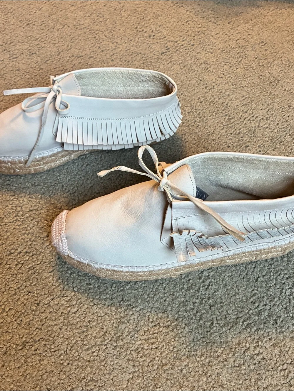 Bettye Muller Suede Espadrille Loafers Fringe Tan Size 7.5 EU 37 Leather Shoes